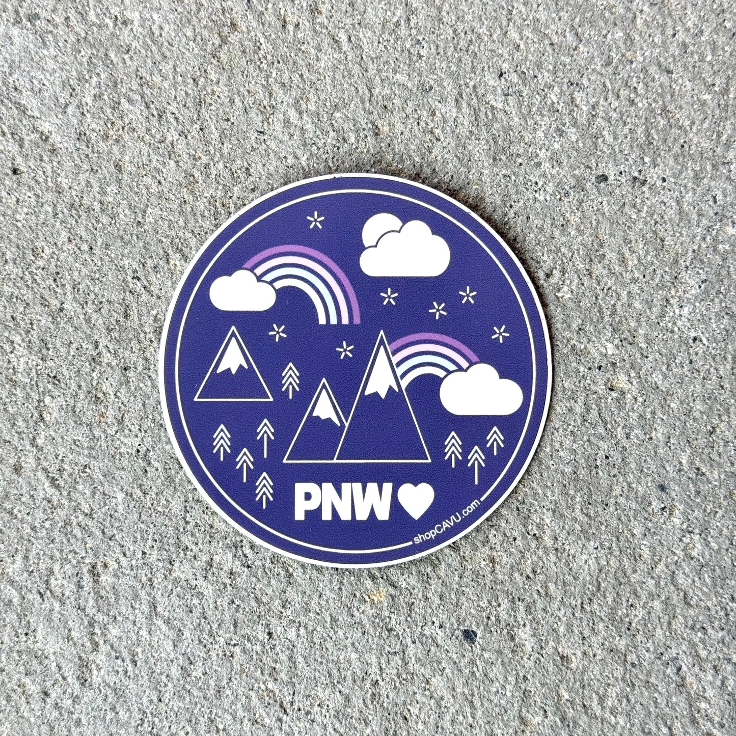 PNW Dark Purple Rainbows + Mountains 3” Sticker / Decal