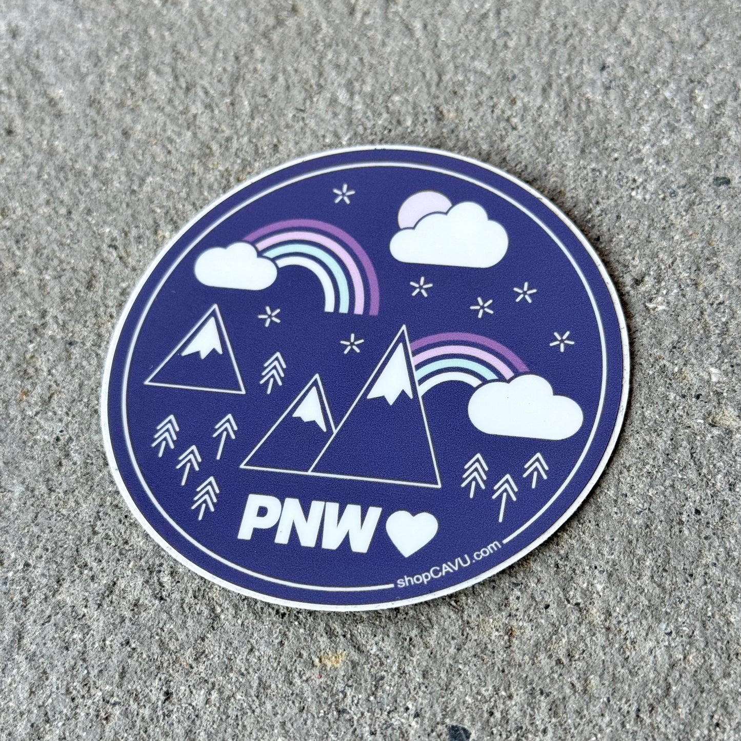 PNW Dark Purple Rainbows + Mountains 3” Sticker / Decal
