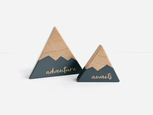 "Adventure Awaits" (small) Wooden Mountain Set - Charcoal Gray