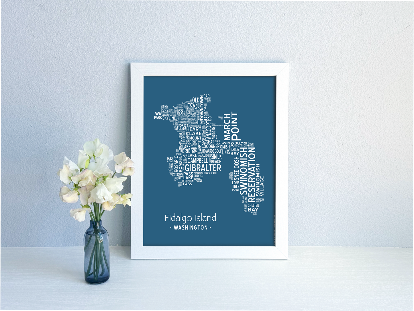 Island of Places Series - Fidalgo Island Art Print / White on Navy (Unframed)