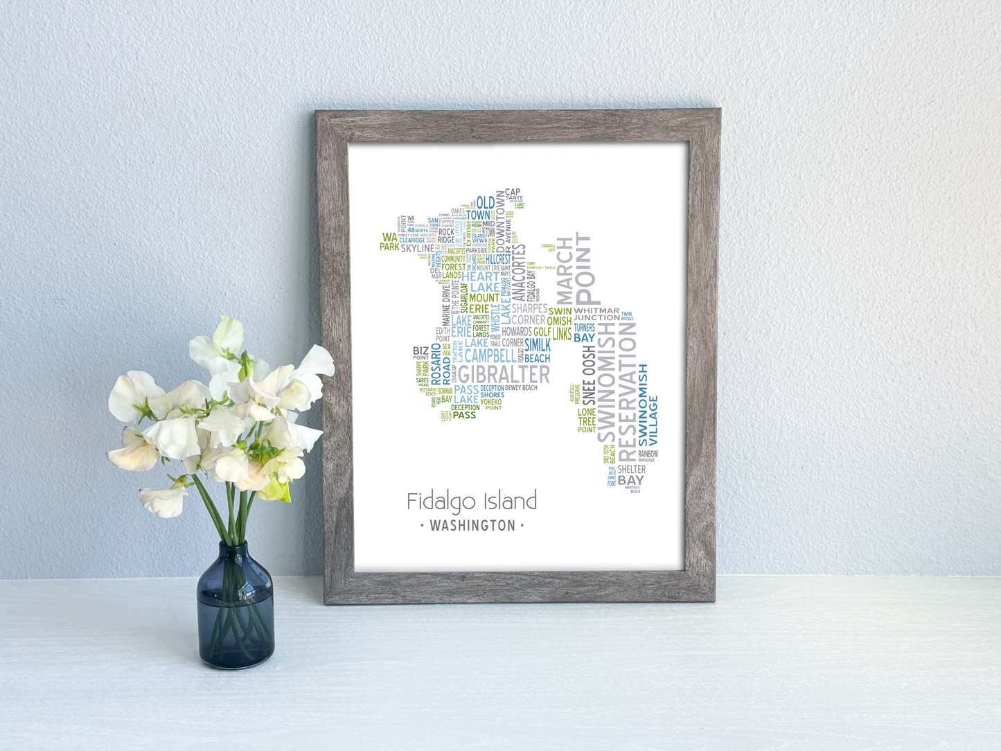 Island of Places Series - Fidalgo Island Art Print / Blue Green Gray (Unframed)