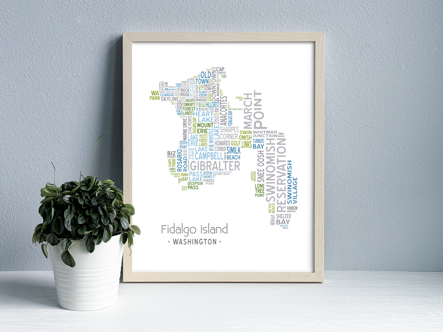 Island of Places Series - Fidalgo Island Art Print / Blue Green Gray (Unframed)