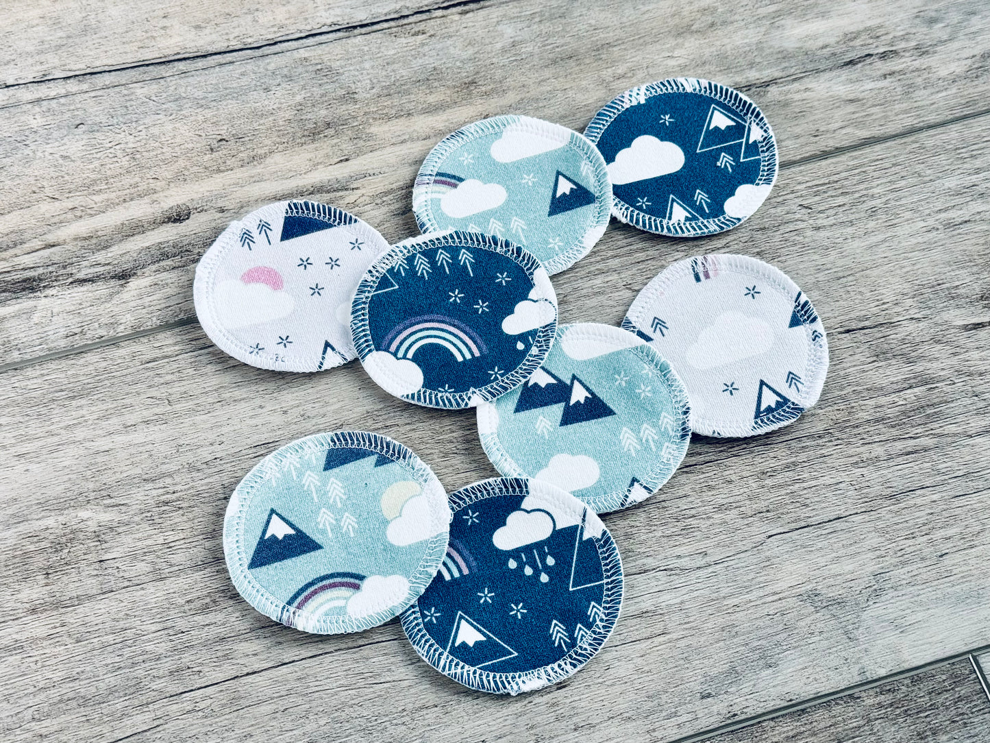 Organic Cotton Face Rounds - Set #25 - Rainbows + Mountains Navy / Plum / Aqua Mix (Small)
