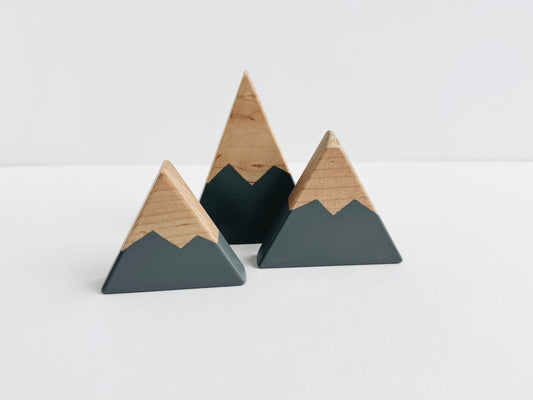 Wooden Mountain Set - Three Small Mountains - Charcoal Gray