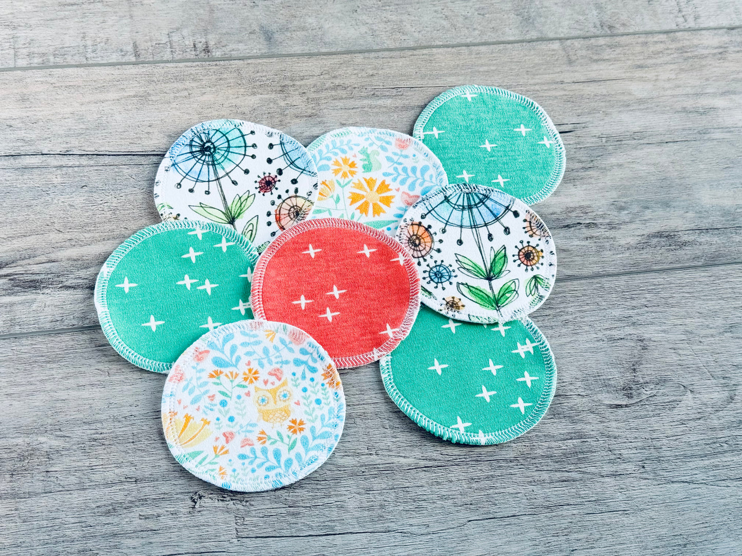 Organic Cotton Face Rounds - Set N - Coral / Green / Multi (Large)