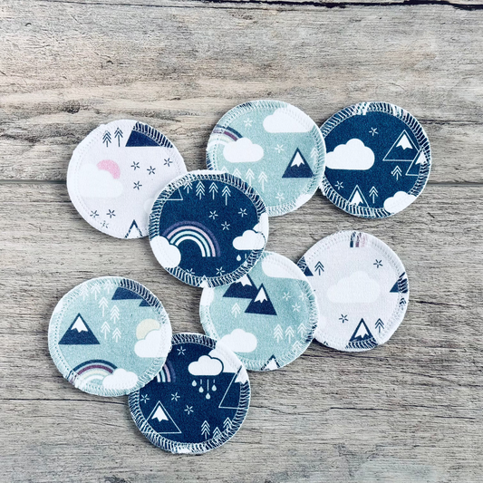Organic Cotton Face Rounds - Set #25 - Rainbows + Mountains Navy / Plum / Aqua Mix (Small)