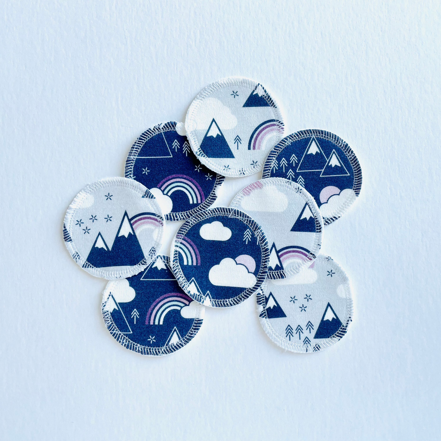 Organic Cotton Face Rounds - Set #24 - Rainbows + Mountains Navy / Plum / Gray Mix (Small)