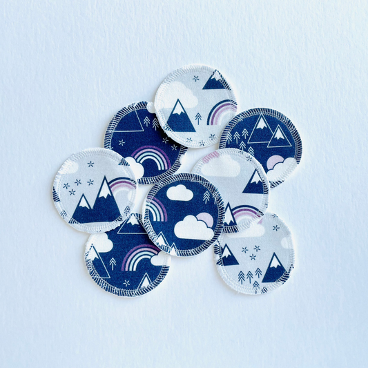 Organic Cotton Face Rounds - Set #24 - Rainbows + Mountains Navy / Plum / Gray Mix (Small)