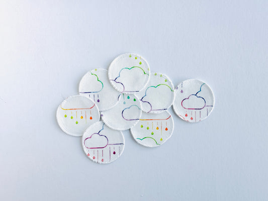 Organic Cotton Face Rounds - Set #28 - Rainbow Rainclouds (Small)