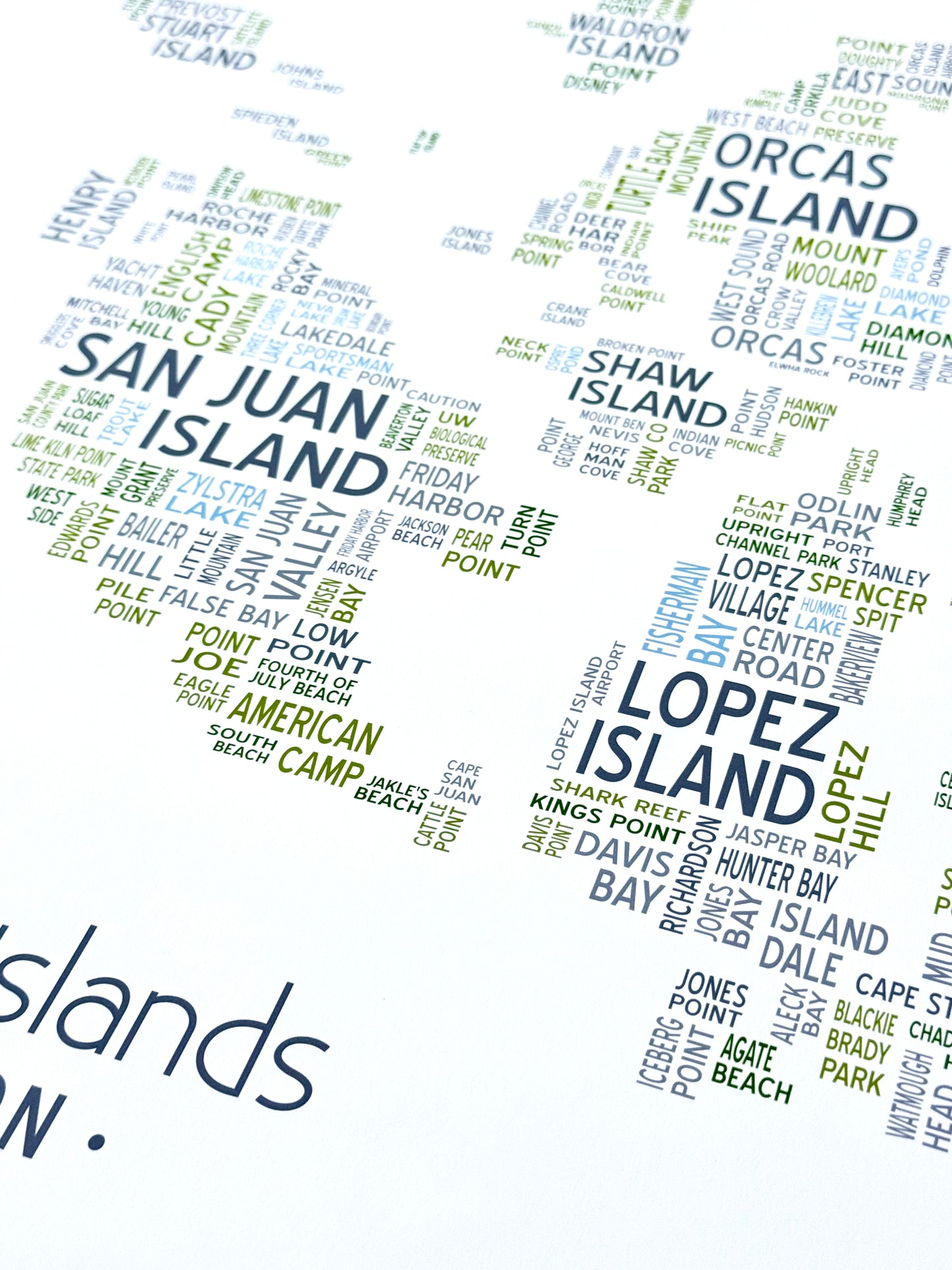 Island of Places Series - San Juan Islands Art Print / Blue Green Gray (Unframed)