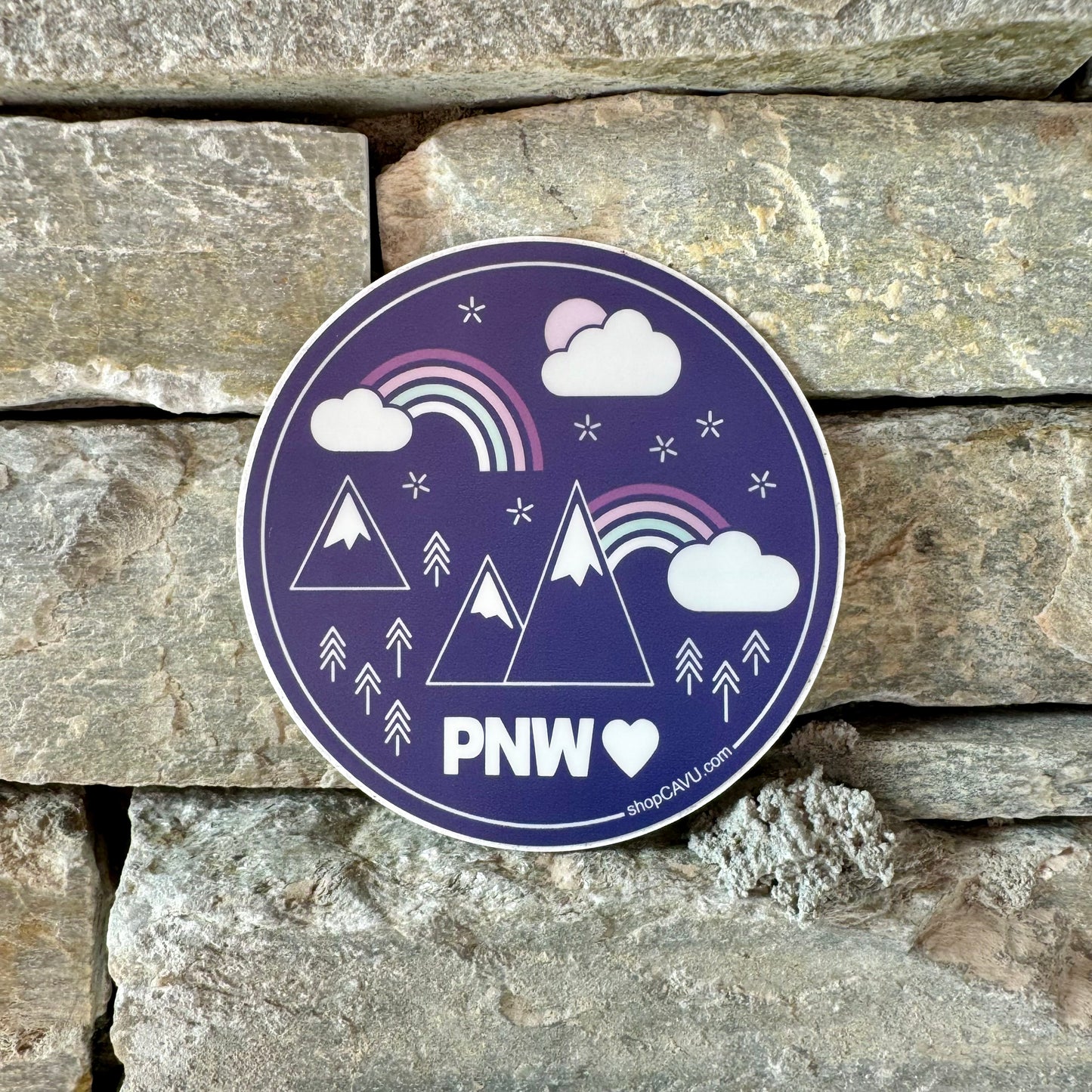 PNW Dark Purple Rainbows + Mountains 3” Sticker / Decal