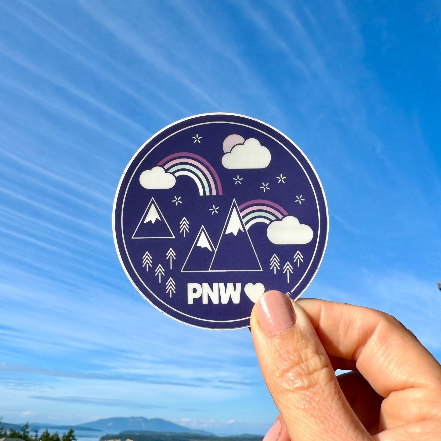 PNW Dark Purple Rainbows + Mountains 3” Sticker / Decal