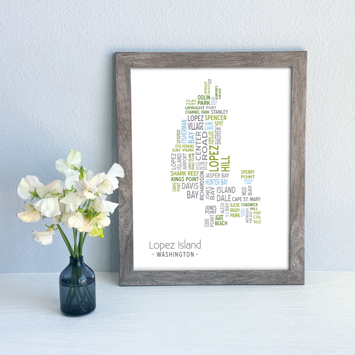 Island of Places Series - Lopez Island Art Print / Blue Green Gray (Unframed)