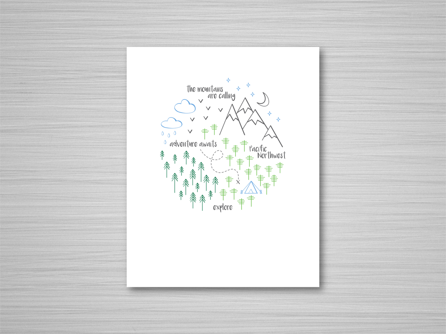 PNW Circle Art Print / Green Blue Gray (Unframed)