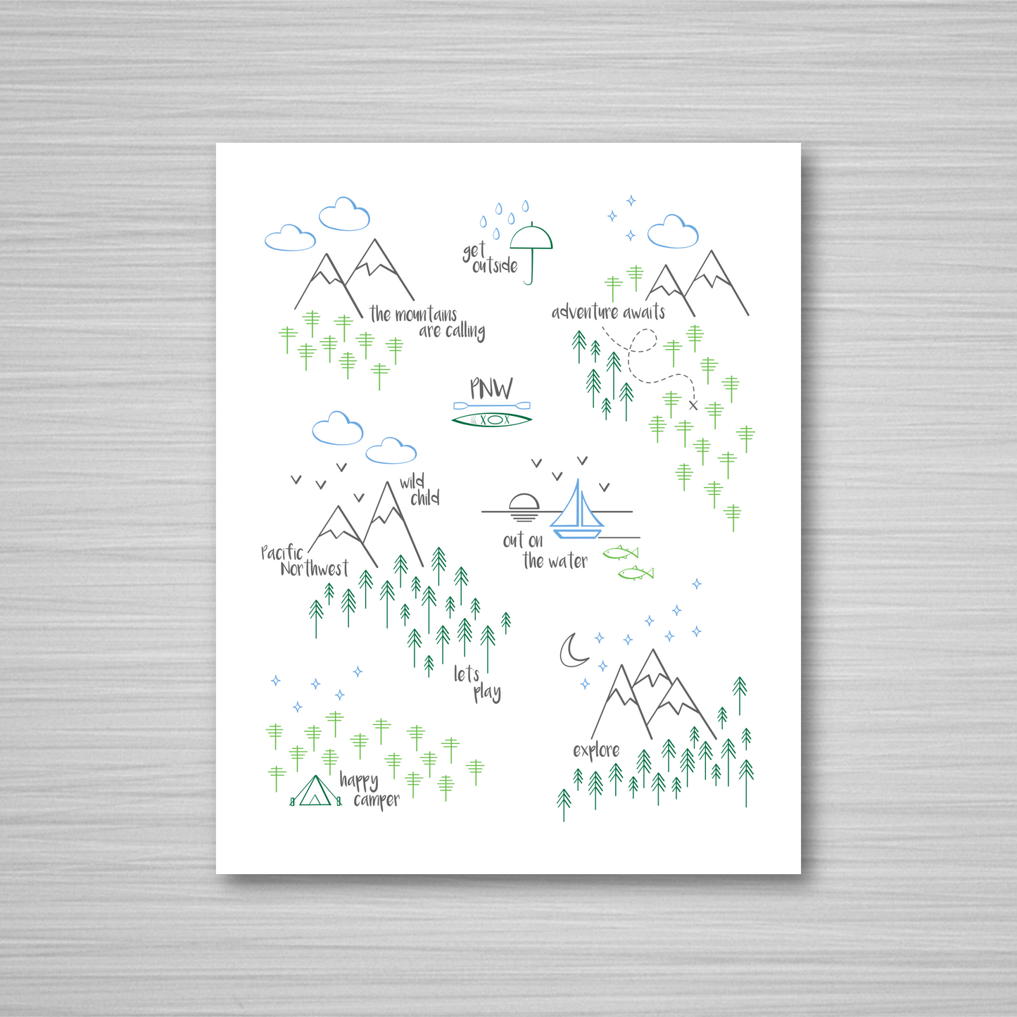 Perfectly PNW Art Print / Green Blue Gray (Unframed)