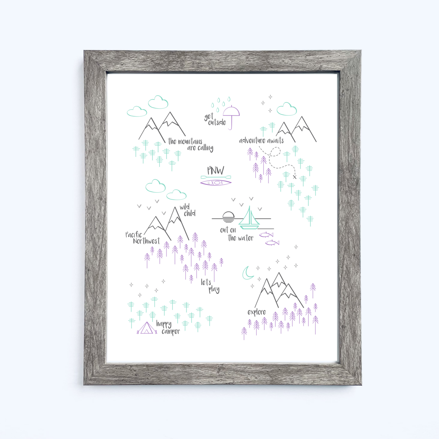 Perfectly PNW Art Print / Purple Mint Gray (Unframed)
