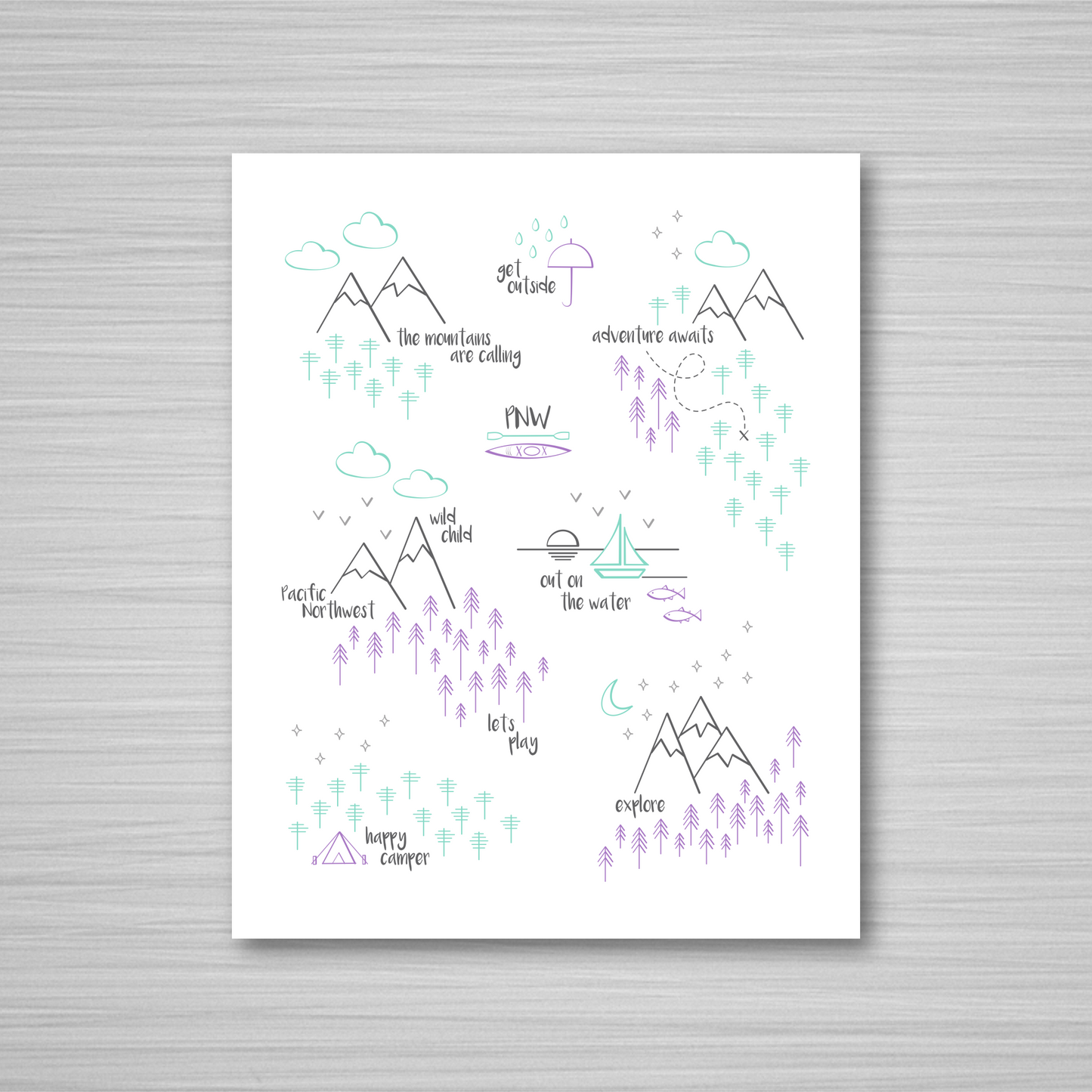Perfectly PNW Art Print / Purple Mint Gray (Unframed)
