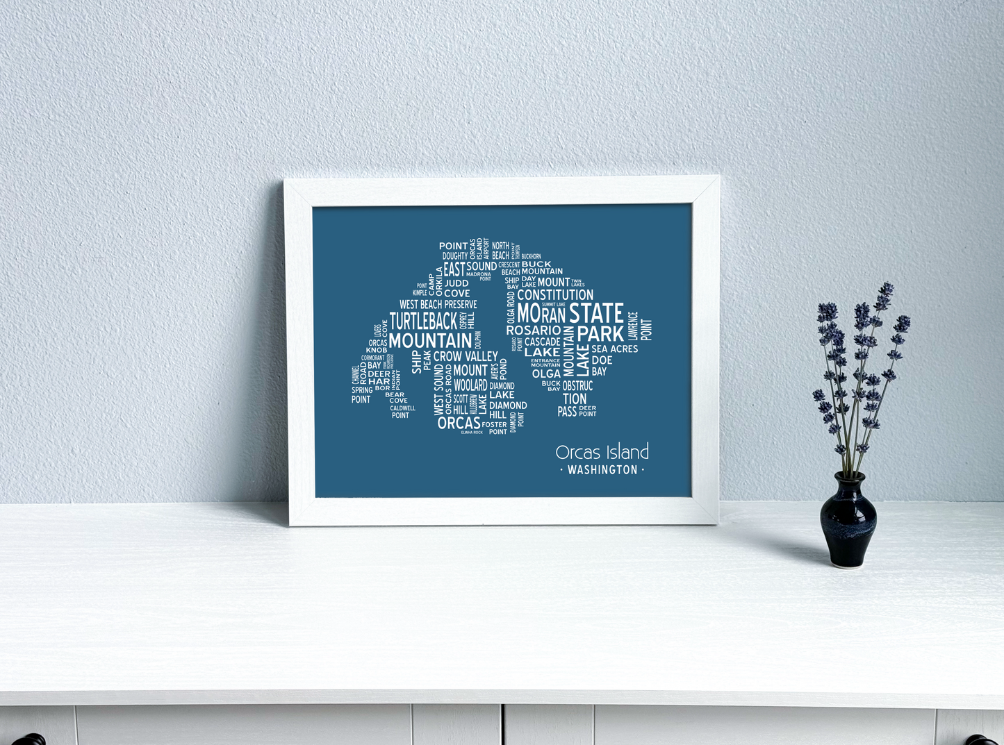 Island of Places Series - Orcas Island Art Print / White on Navy (Unframed)