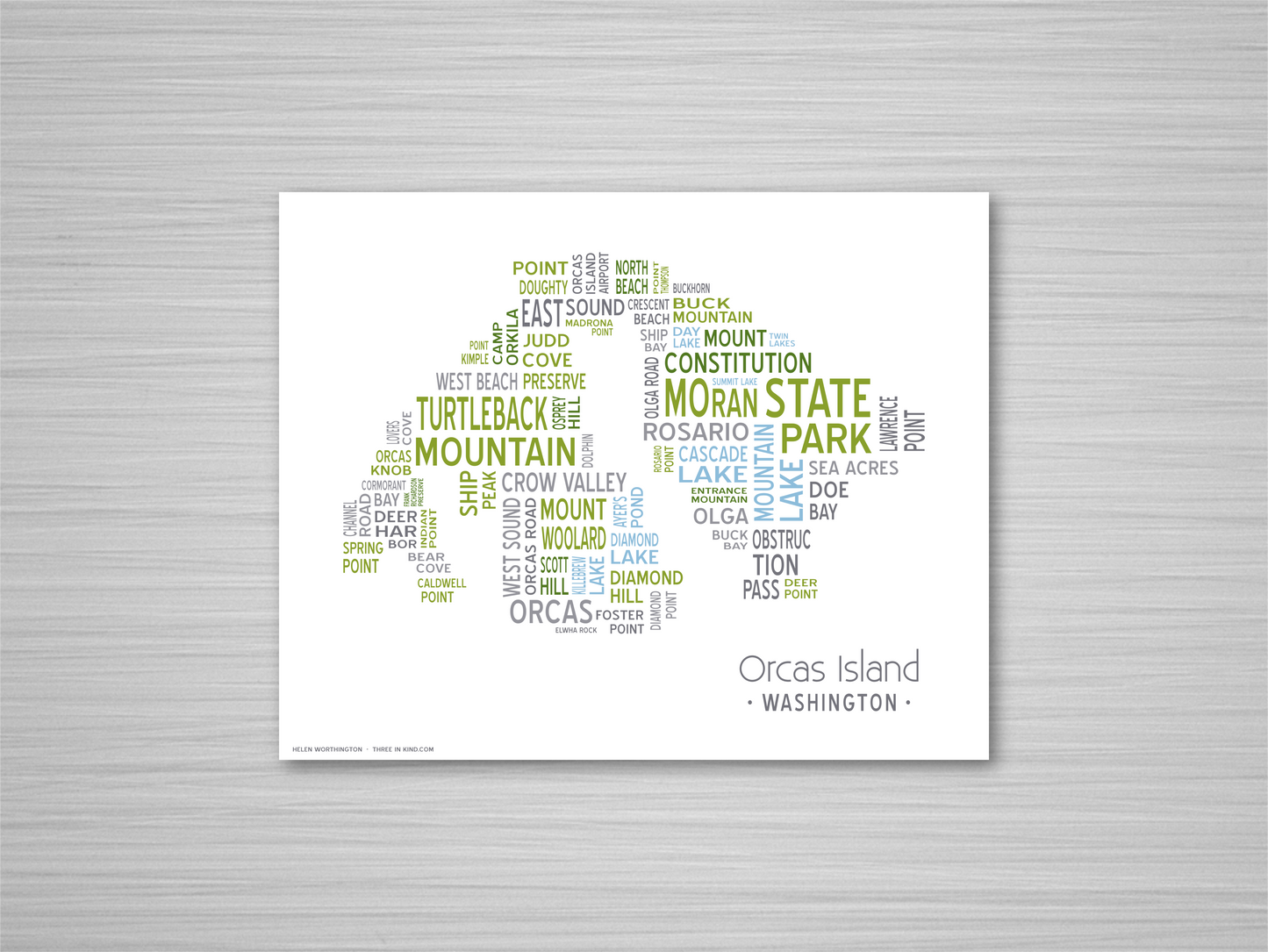 Island of Places Series - Orcas Island Art Print / Blue Green Gray (Unframed)