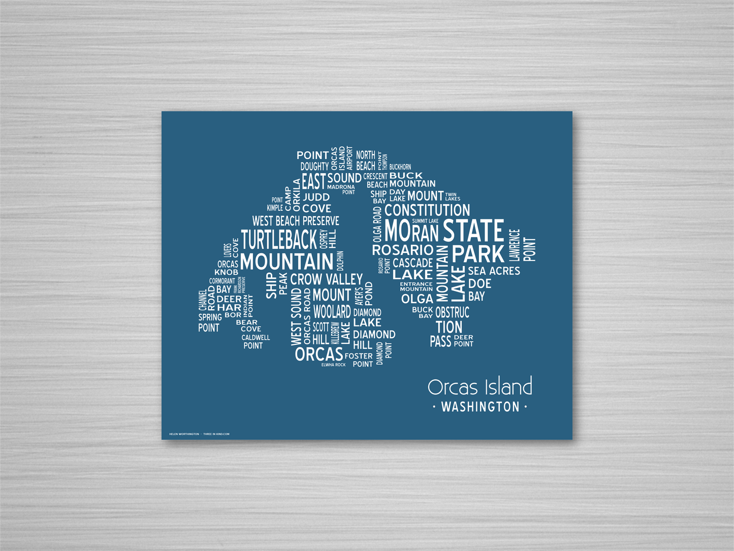 Island of Places Series - Orcas Island Art Print / White on Navy (Unframed)
