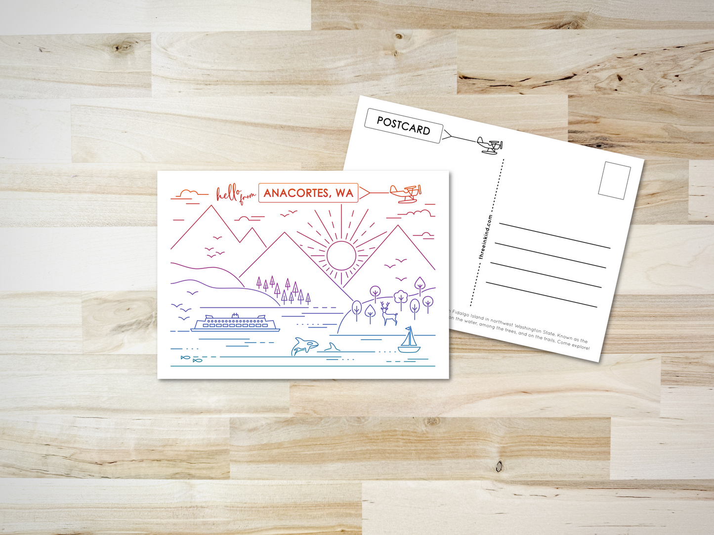 Anacortes Postcard - PNW Line Design on White