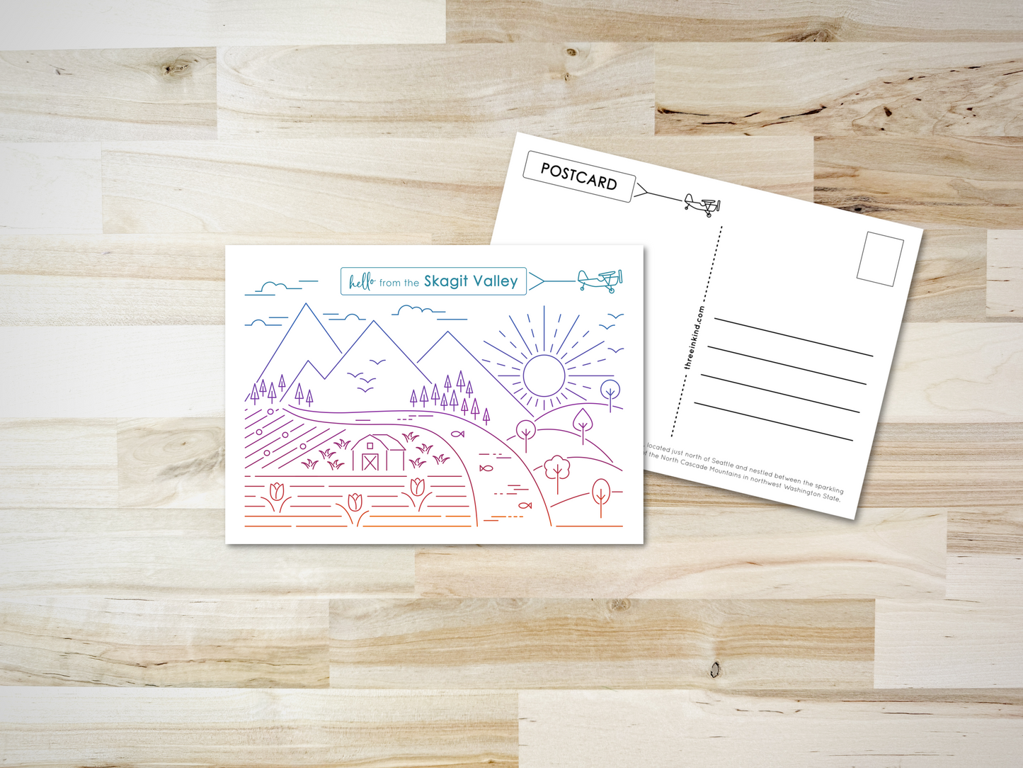 Skagit Valley Postcard - PNW Line Design on White