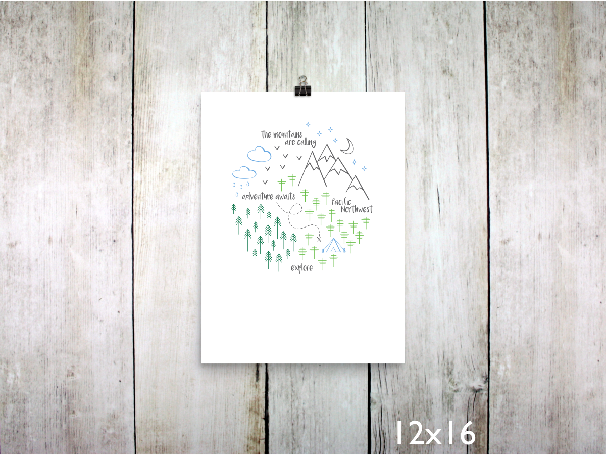 PNW Circle Art Print / Green Blue Gray (Unframed)