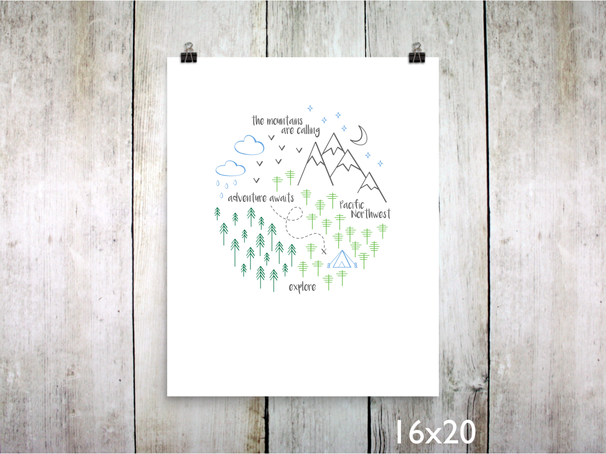 PNW Circle Art Print / Green Blue Gray (Unframed)