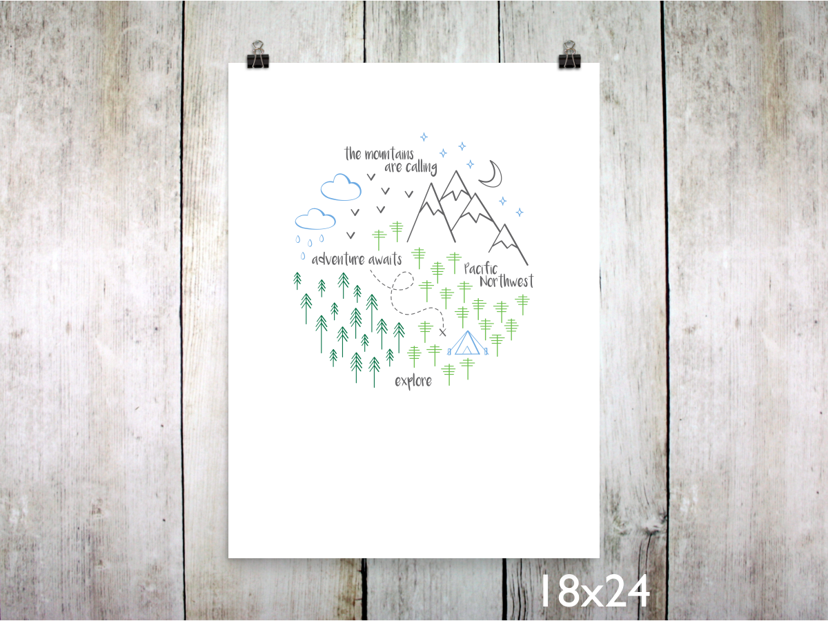 PNW Circle Art Print / Green Blue Gray (Unframed)