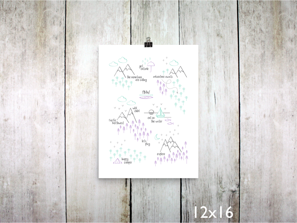 Perfectly PNW Art Print / Purple Mint Gray (Unframed)