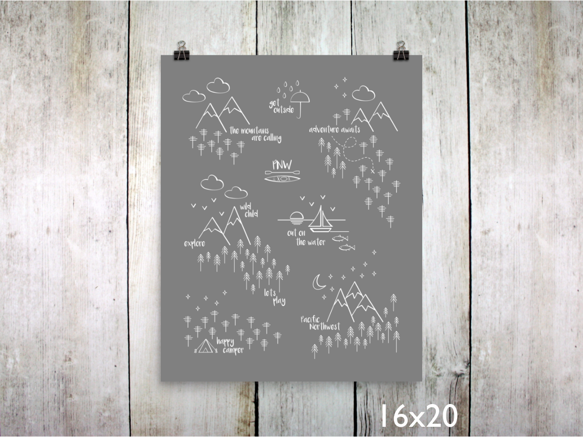 Perfectly PNW Art Print / White on Gray (Unframed)