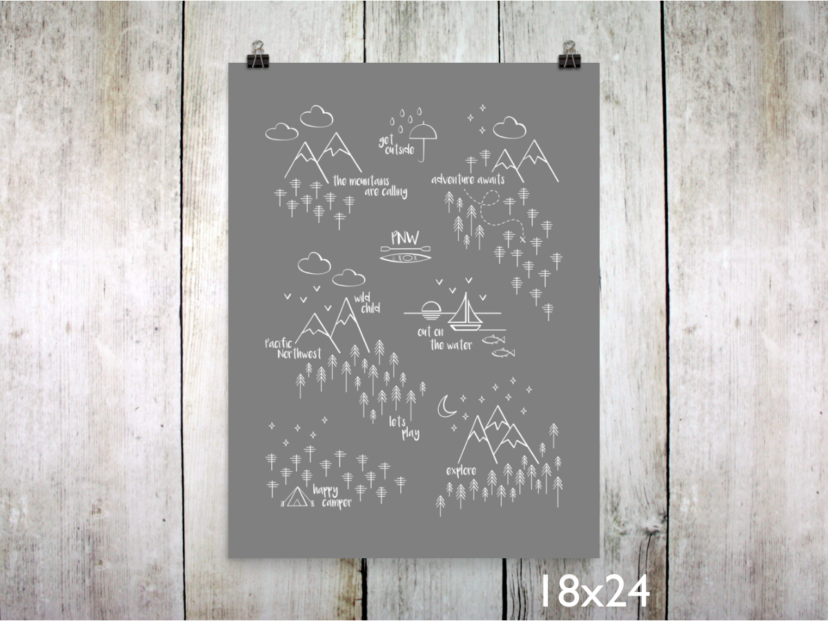 Perfectly PNW Art Print / White on Gray (Unframed)