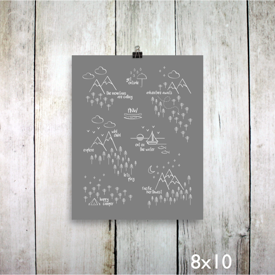 Perfectly PNW Art Print / White on Gray (Unframed)