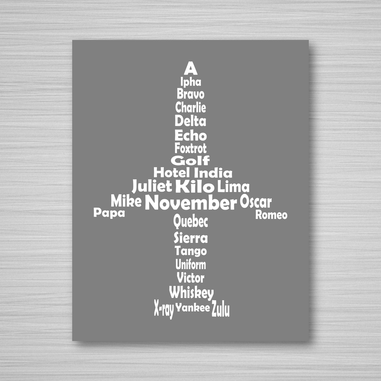 Phonetic Alpha Jet Art Print / White on Gray (Unframed)