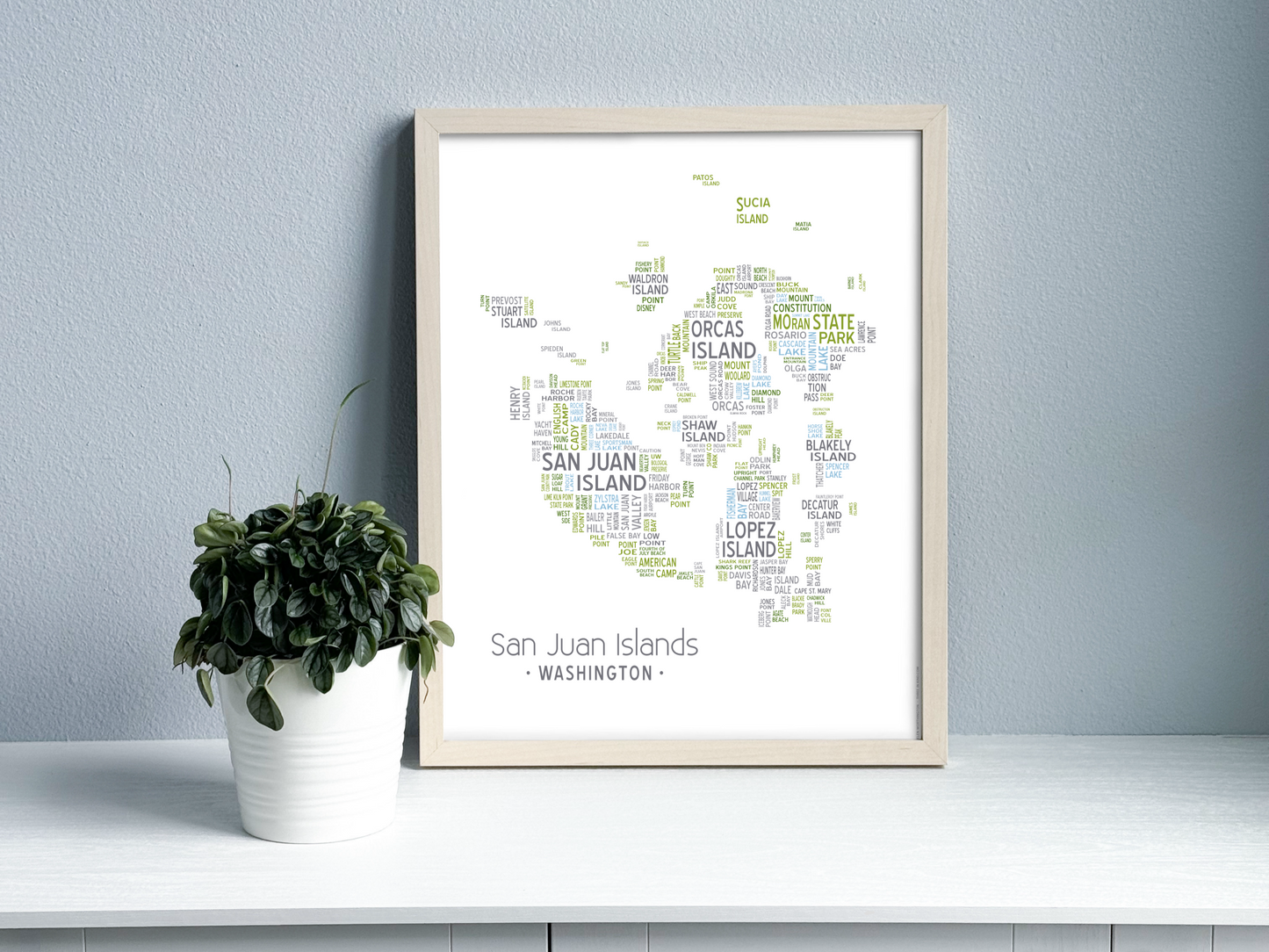 Island of Places Series - San Juan Islands Art Print / Blue Green Gray (Unframed)