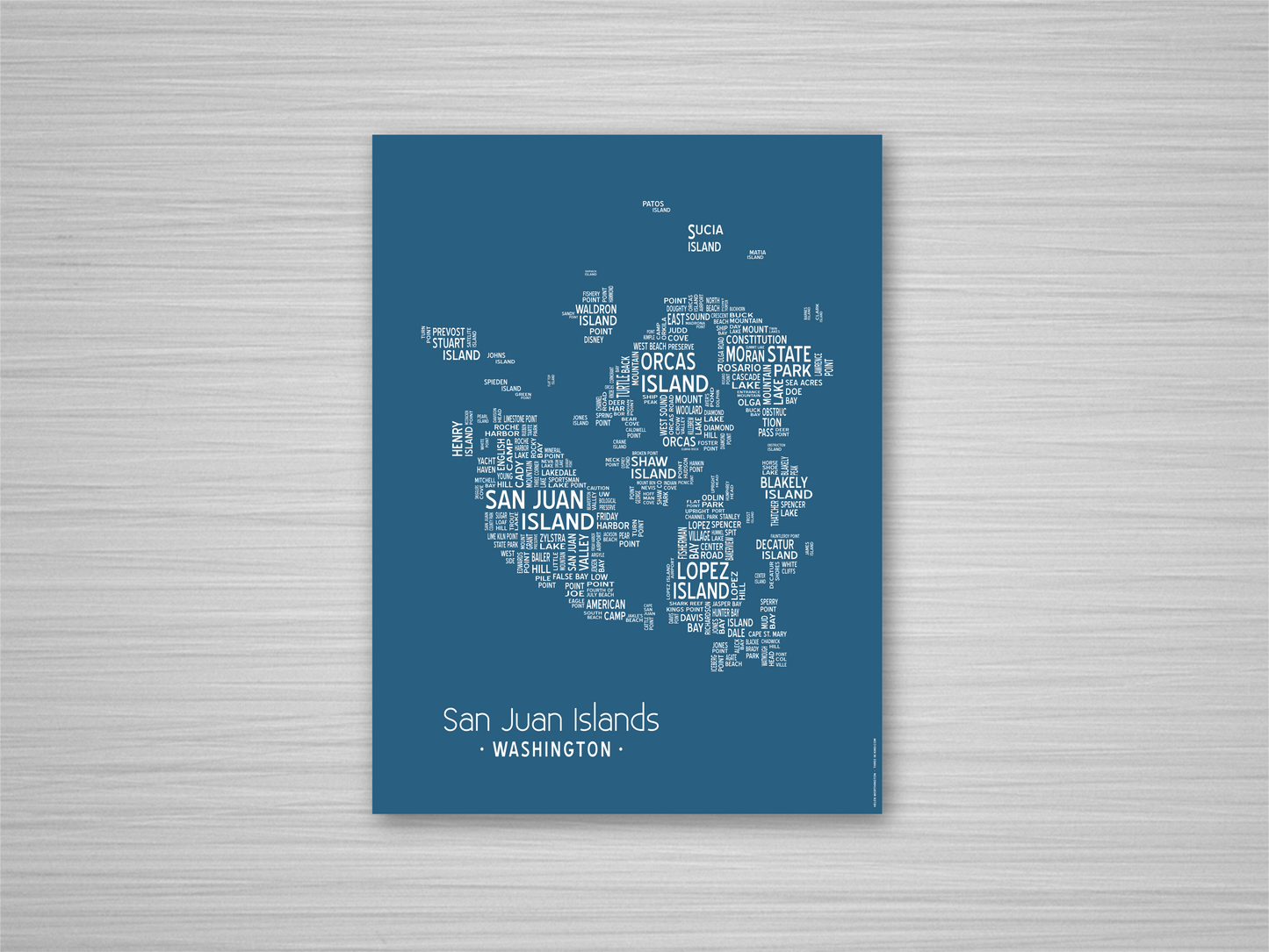 Island of Places Series - San Juan Islands Art Print / White on Navy (Unframed)