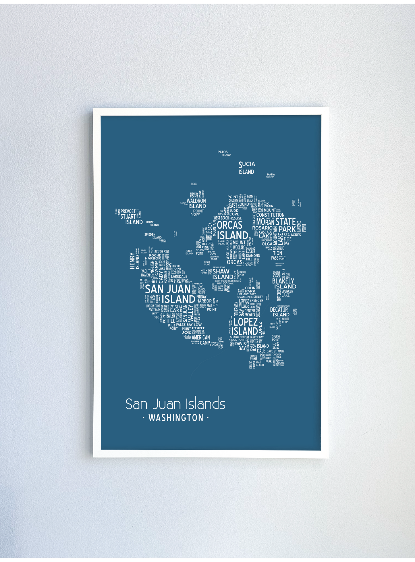 Island of Places Series - San Juan Islands Art Print / White on Navy (Unframed)