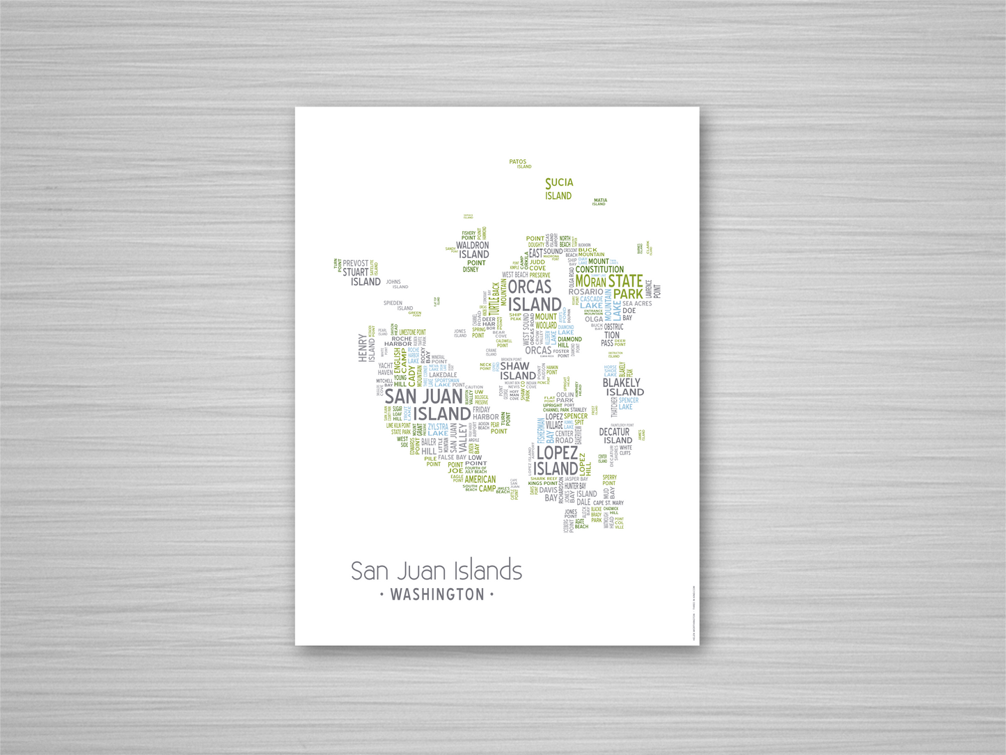 Island of Places Series - San Juan Islands Art Print / Blue Green Gray (Unframed)