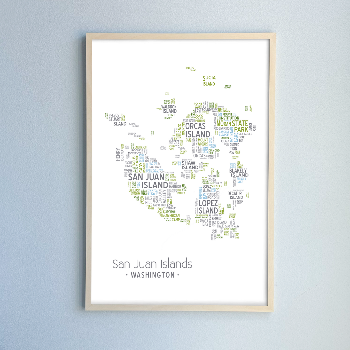 Island of Places Series - San Juan Islands Art Print / Blue Green Gray (Unframed)