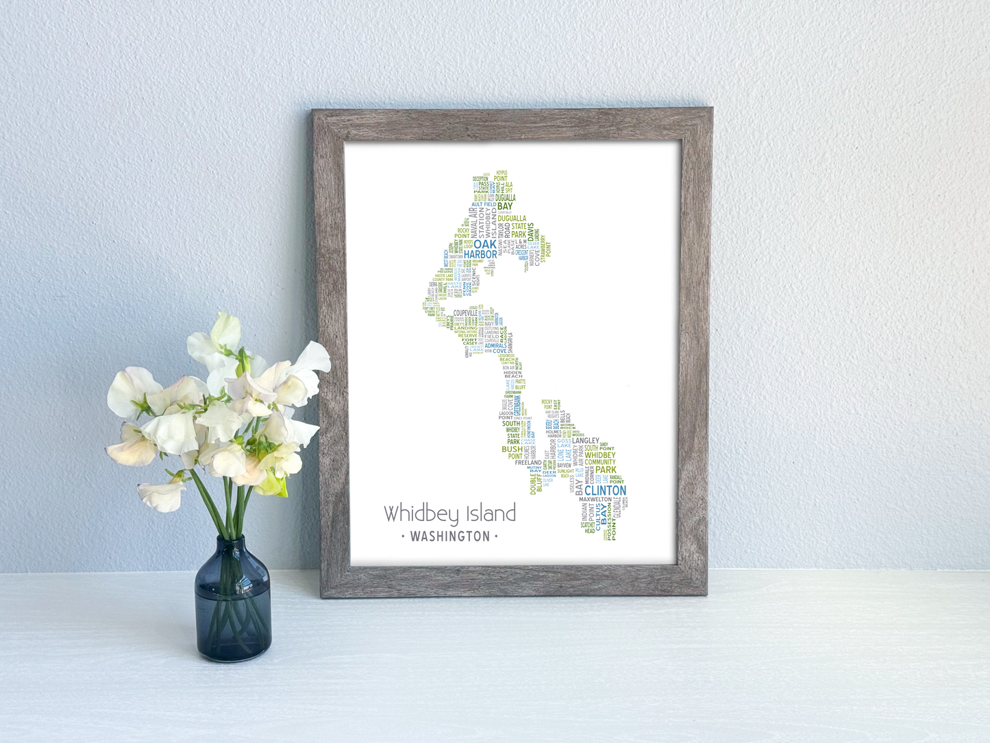 Island of Places Series - Whidbey Island Art Print / Blue Green Gray (Unframed)
