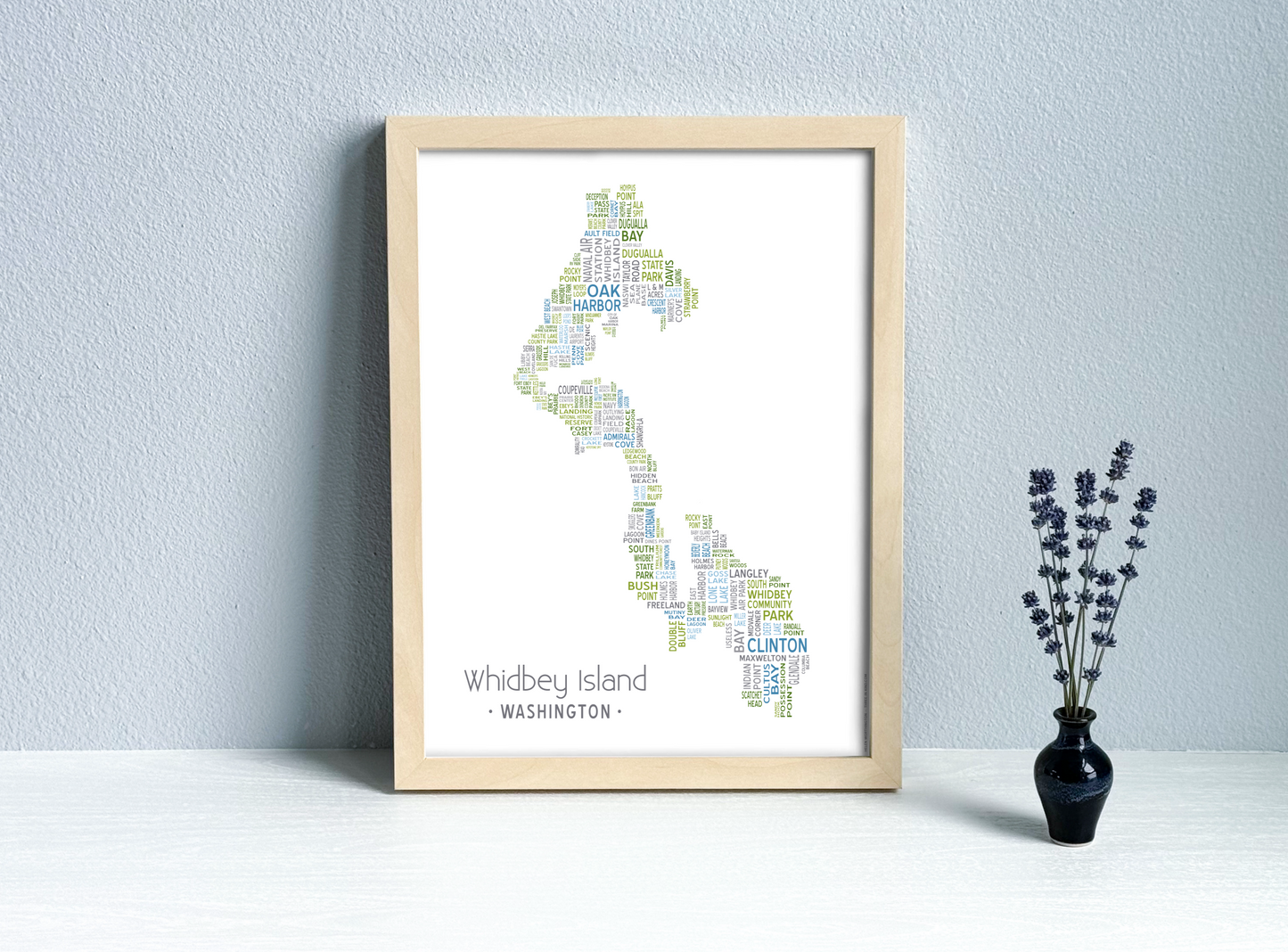 Island of Places Series - Whidbey Island Art Print / Blue Green Gray (Unframed)