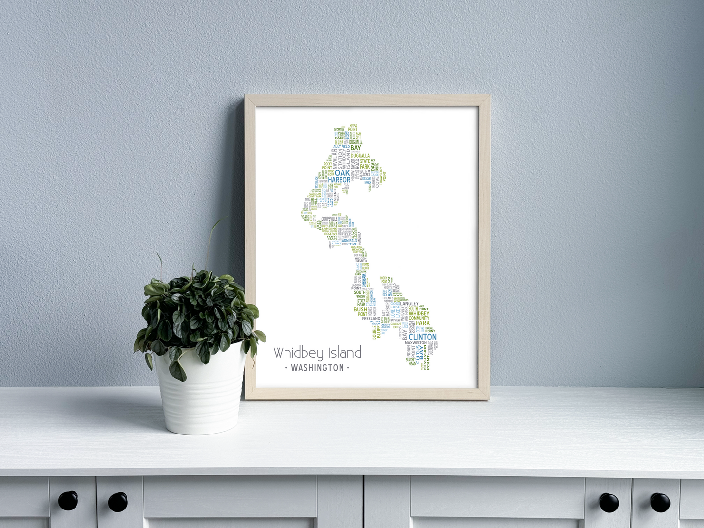 Island of Places Series - Whidbey Island Art Print / Blue Green Gray (Unframed)