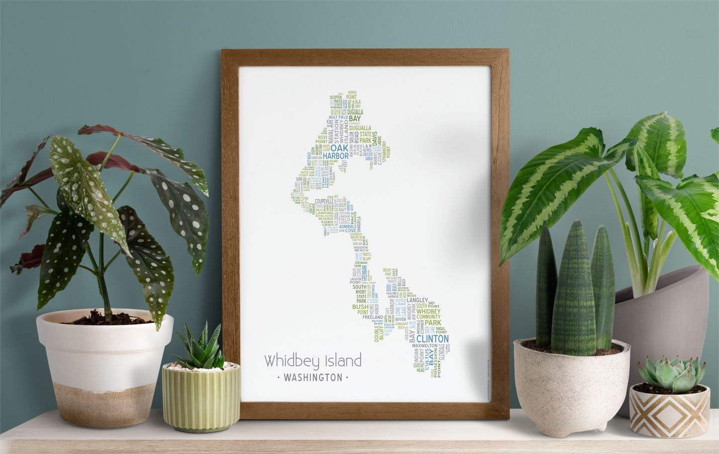 Island of Places Series - Whidbey Island Art Print / Blue Green Gray (Unframed)