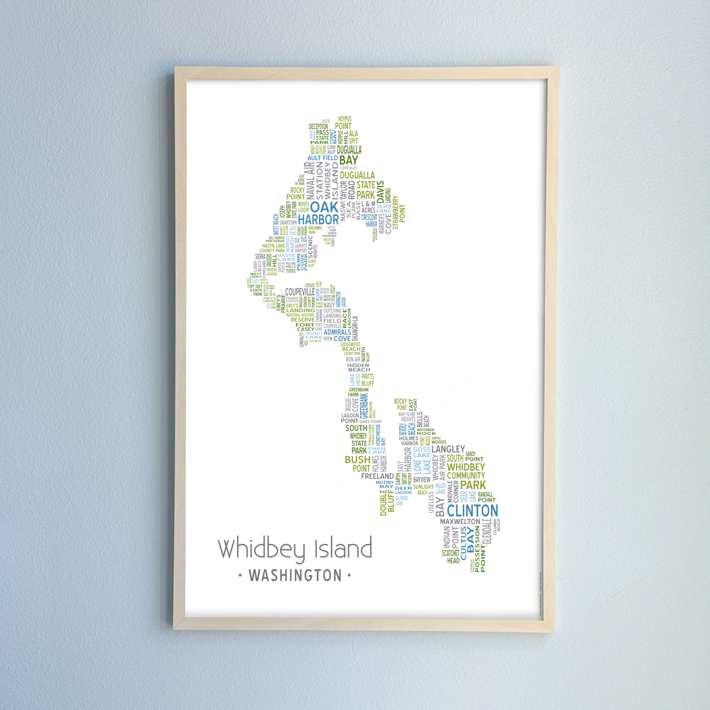 Island of Places Series - Whidbey Island Art Print / Blue Green Gray (Unframed)