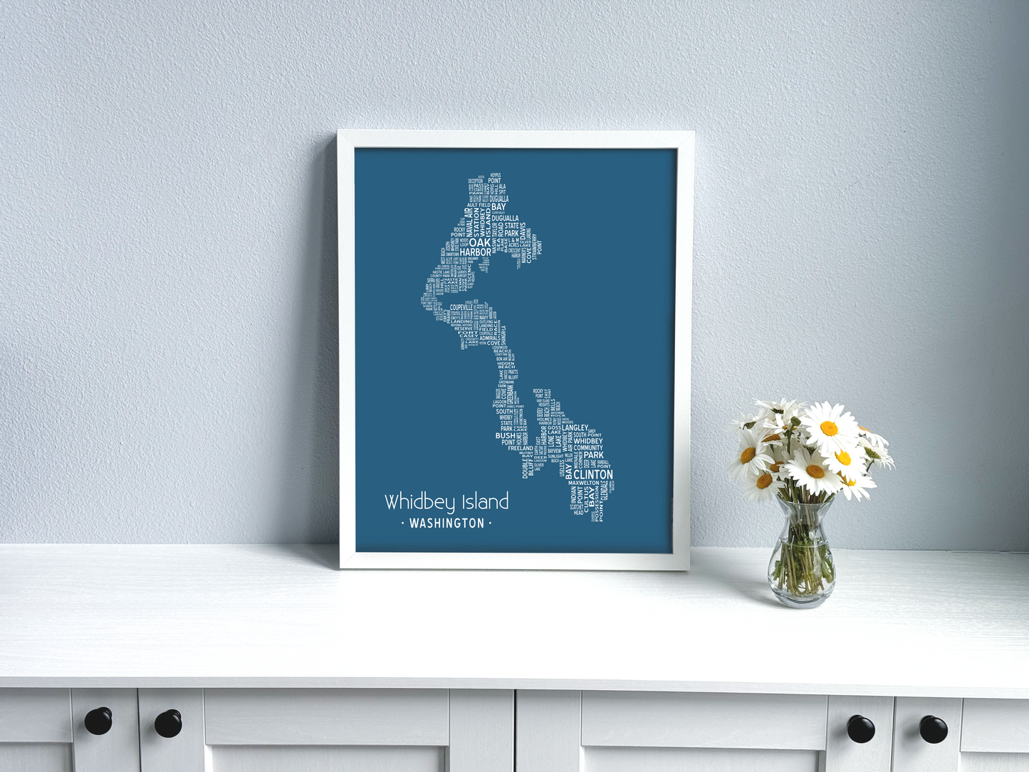 Island of Places Series - Whidbey Island Art Print / White on Navy (Unframed)