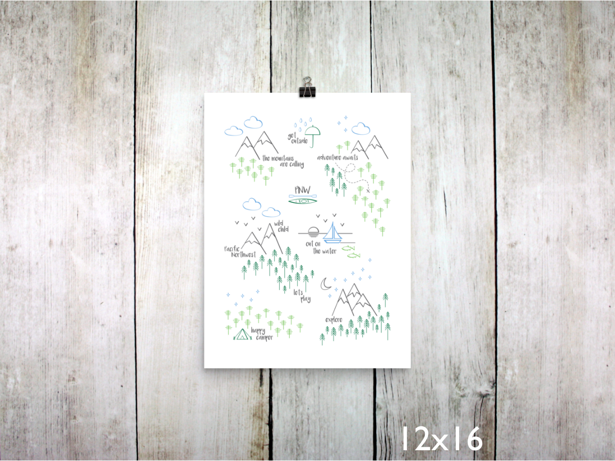 Perfectly PNW Art Print / Green Blue Gray (Unframed)