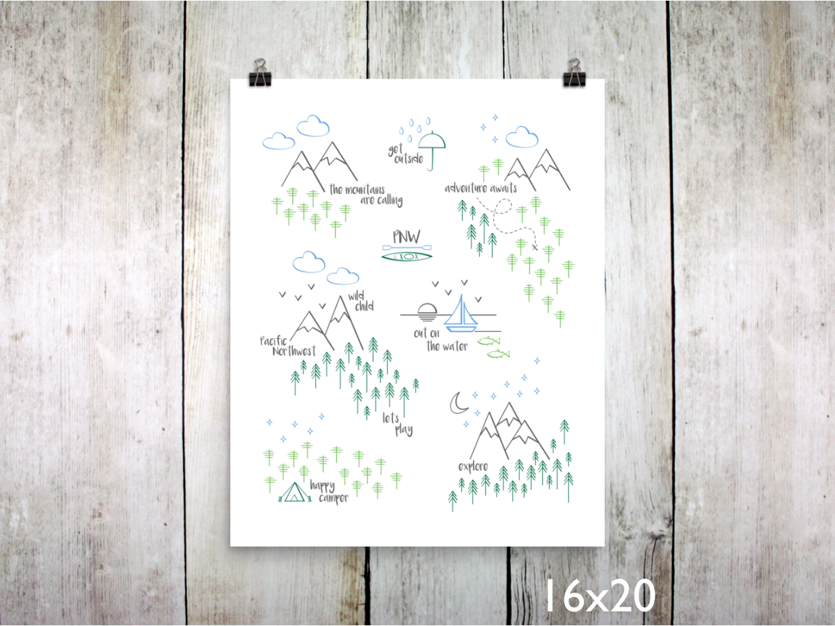 Perfectly PNW Art Print / Green Blue Gray (Unframed)