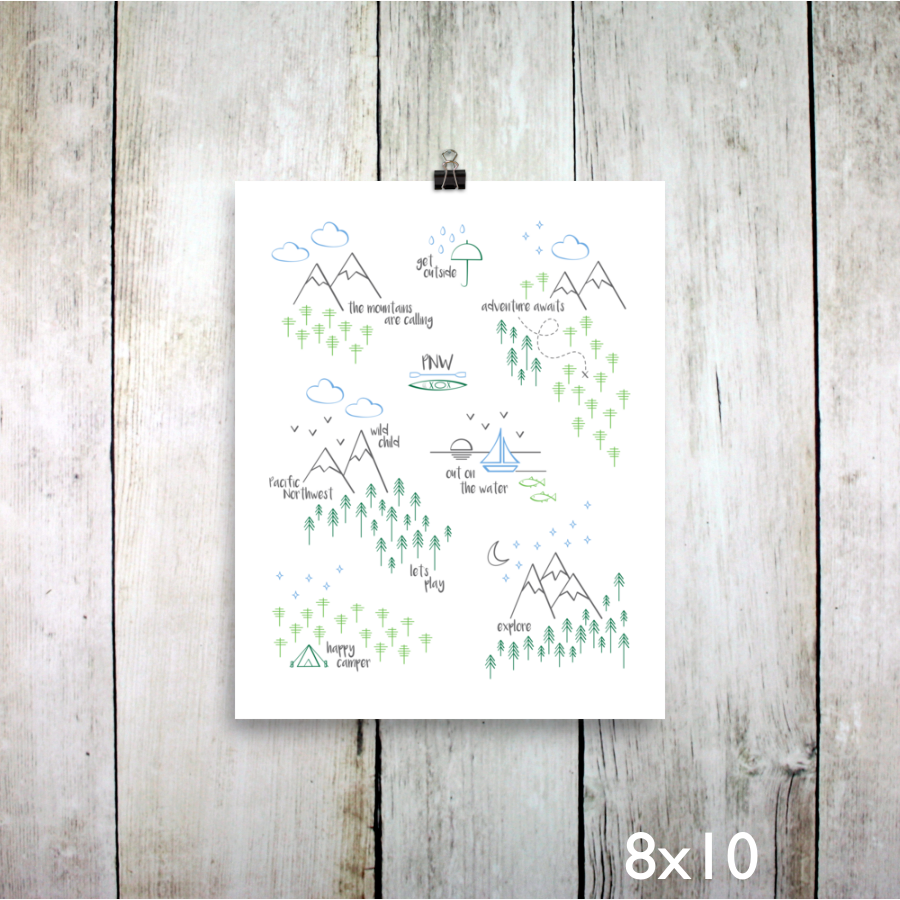 Perfectly PNW Art Print / Green Blue Gray (Unframed)