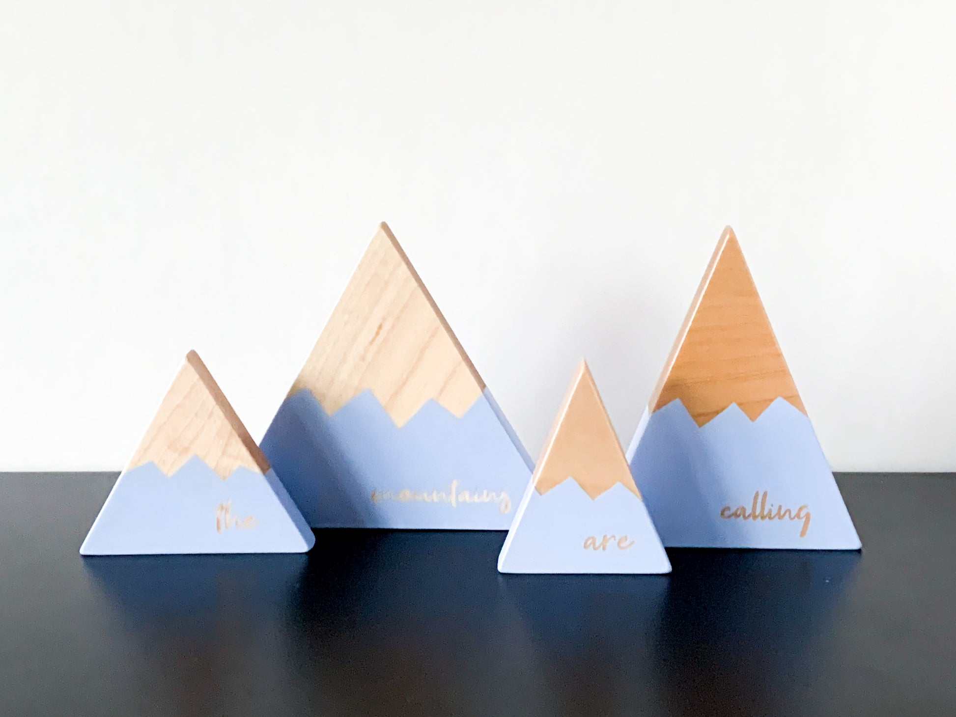 Wooden Mountain Set - Periwinkle Blue - "The Mountains Are Calling" - CAVU Creations