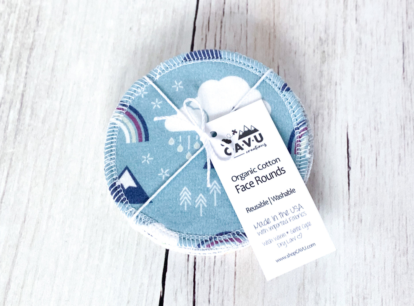 Organic Cotton Face Rounds - Set F - Rainbows + Mountains Mix (Large)
